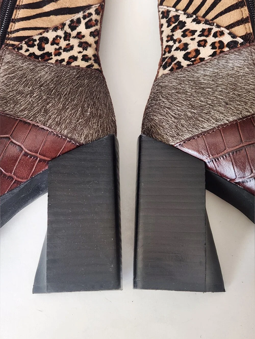 Jeffrey Campbell Caballeros La Siren Mixed Media Calf-hair Patchwork Boots 8.5